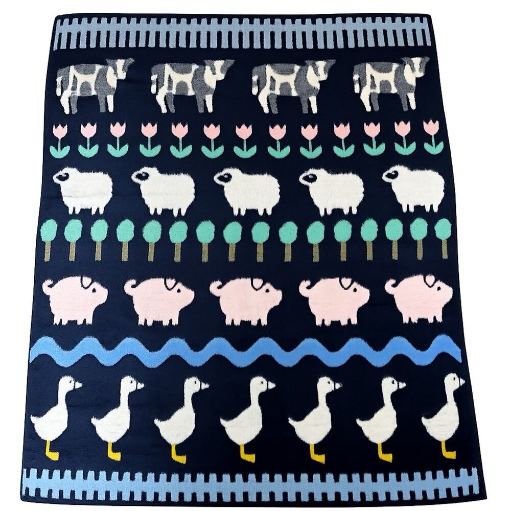 Vintage Crown Crafts Farm Animal Blanket Heavy Fleece 60”x 80” Yugoslavia 1986